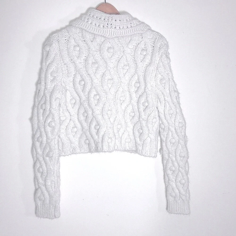 Cozy Cable Knit Button-Front Cream Sweater - Picture 10 of 12